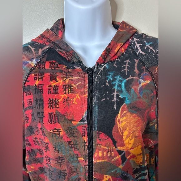 Chico’s Multicolor Oriental Artsy Graphics Cotton Zip Hoodie Women’s M - Picture 6 of 12